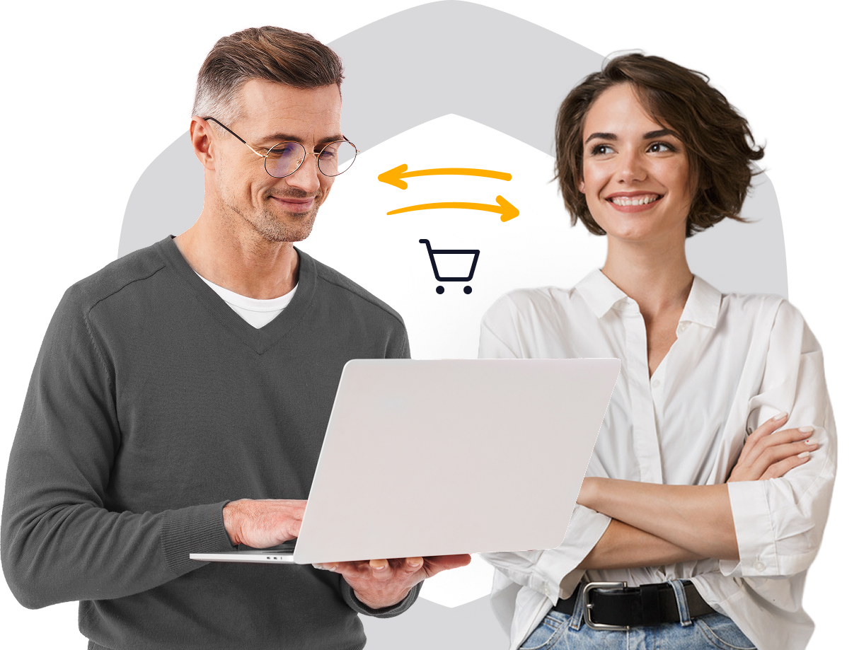 Two professionals collaborating on a laptop